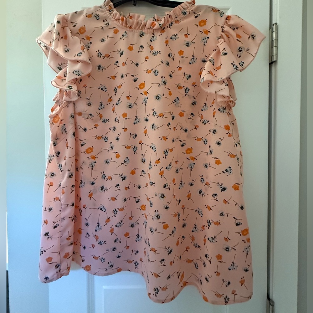 SHEIN Curve Floral Ruffle Blouse - Peach and Orange